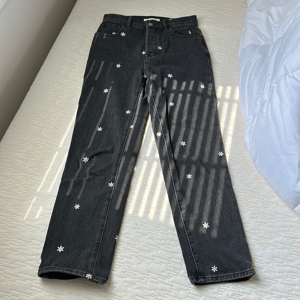 Pac Sun high rise straight black jeans with flowers